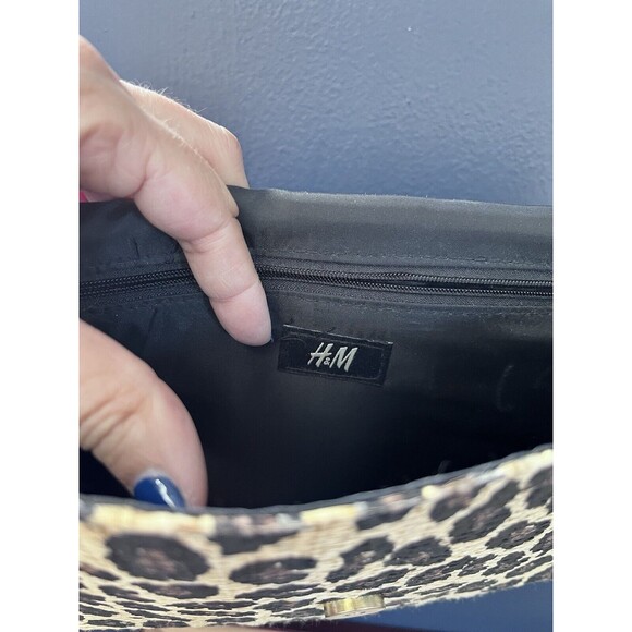 H&M Leopard Print Clutch Handbag Printed Jute Animal Date Night Purse Casual - Picture 5 of 8